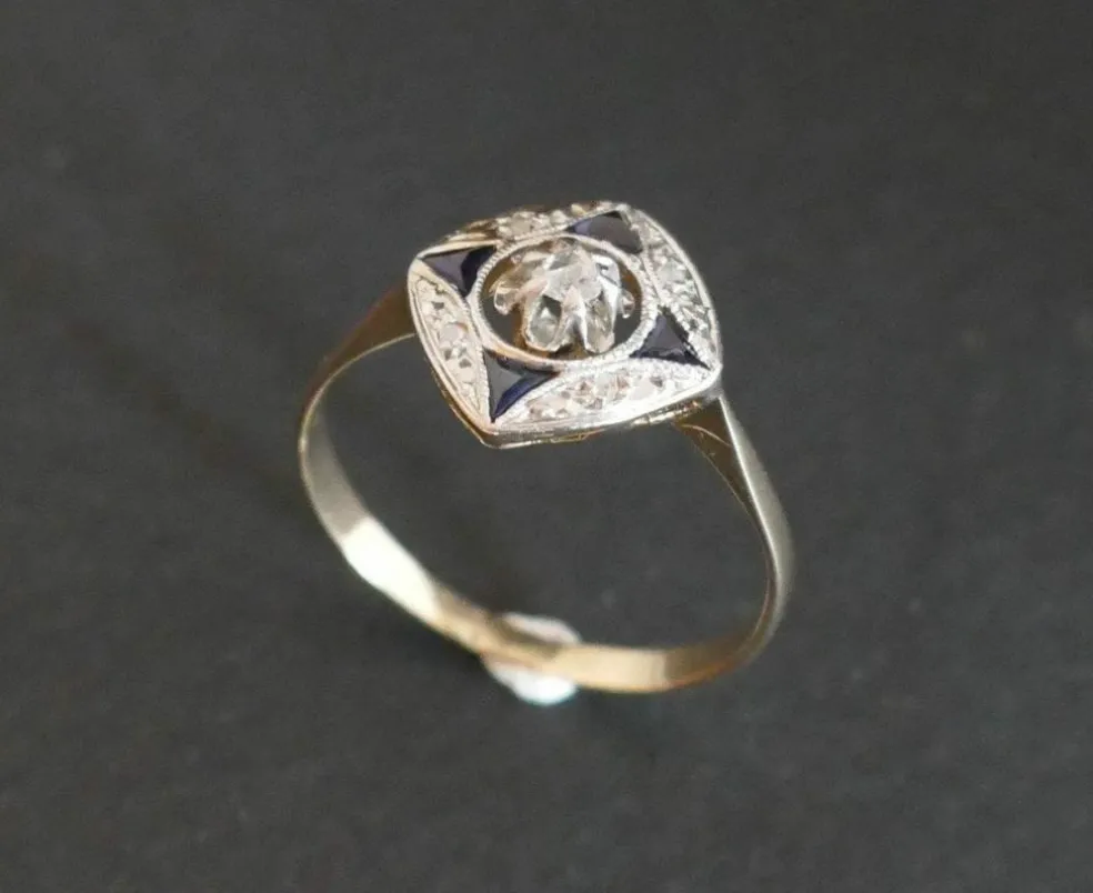 Bague Art déco, diamants, saphirs