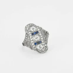 Bague Art Déco Diamants Saphirs Calibrés