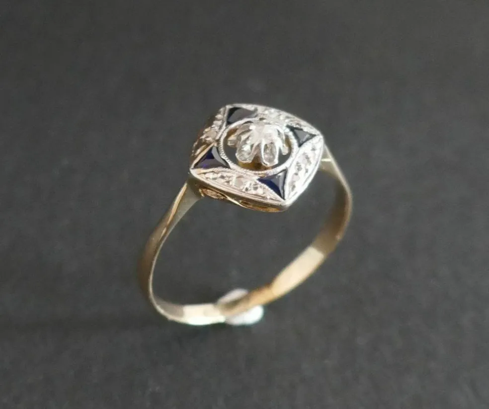 Bague Art déco, diamants, saphirs