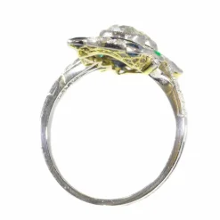 Bague Art Déco, diamants, saphirs et émeraudes