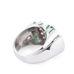 Bague Art Déco Emeraude, Diamants, Or Gris & Platine