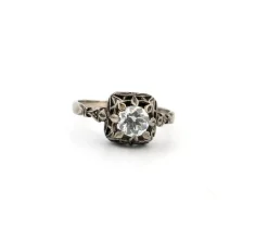 Bague Art Déco en or blanc 18 carats avec gros diamant