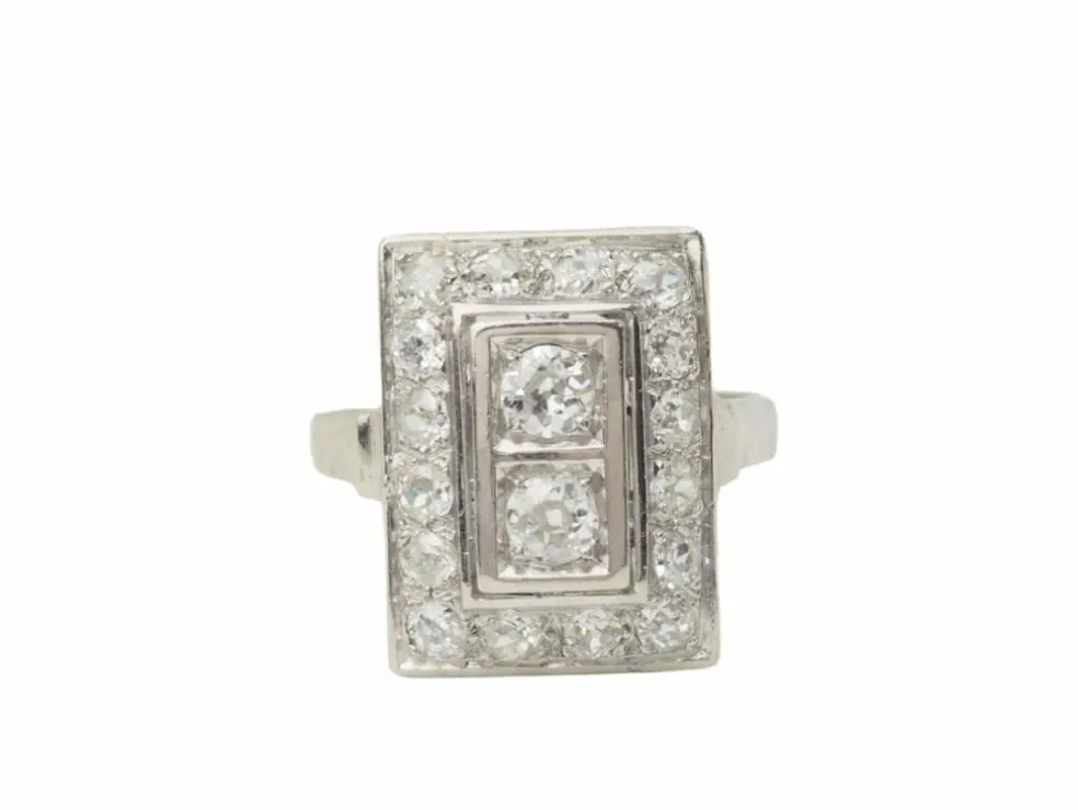 Bague Art Déco en or blanc et platine, diamants
