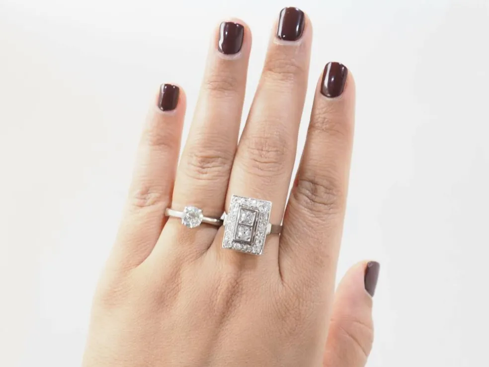 Bague Art Déco en or blanc et platine, diamants