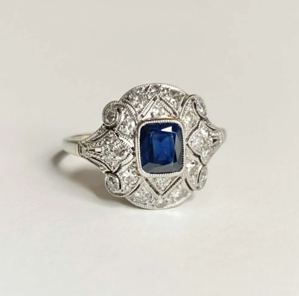 Bague Art Déco en or blanc et platine