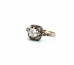 Bague Art Déco en or blanc 18 carats avec gros diamant