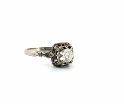 Bague Art Déco en or blanc 18 carats avec gros diamant