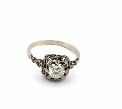 Bague Art Déco en or blanc 18 carats avec gros diamant
