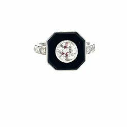 Bague Art Déco en or et diamants de 1,05 carat avec onyx