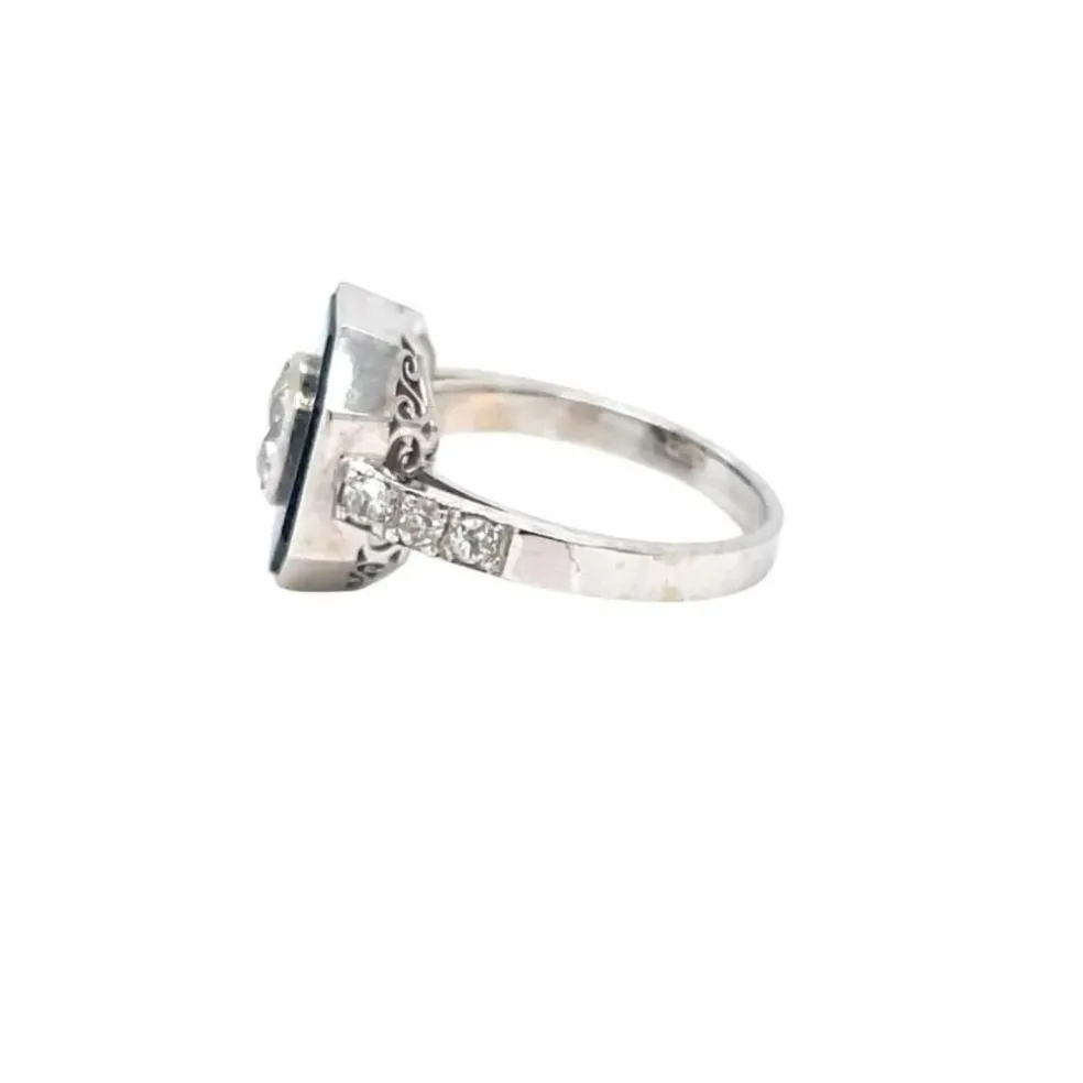 Bague Art Déco en or et diamants de 1,05 carat avec onyx