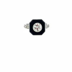 Bague Art Déco en or et diamants de 1,05 carat avec onyx