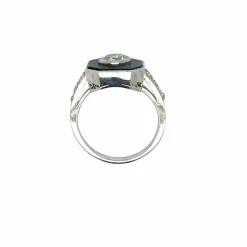 Bague Art Déco en or et diamants de 1,05 carat avec onyx
