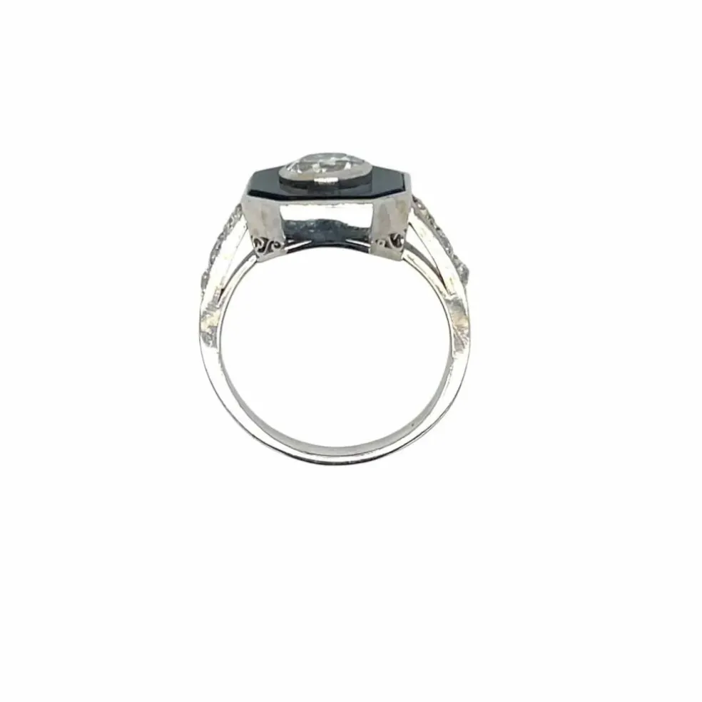 Bague Art Déco en or et diamants de 1,05 carat avec onyx