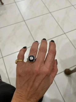 Bague Art Déco en or et diamants de 1,05 carat avec onyx