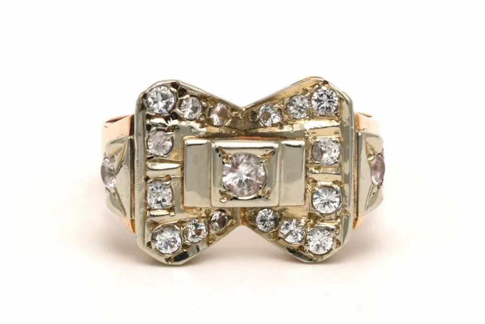 Bague Art Déco en or jaune 18 carats sertie de diamants