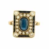 Bague Art Déco en or jaune 18K sertie diamants et saphirs