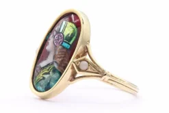 Bague Art Déco en or jaune sertie de perles et d'un émail de Limoges