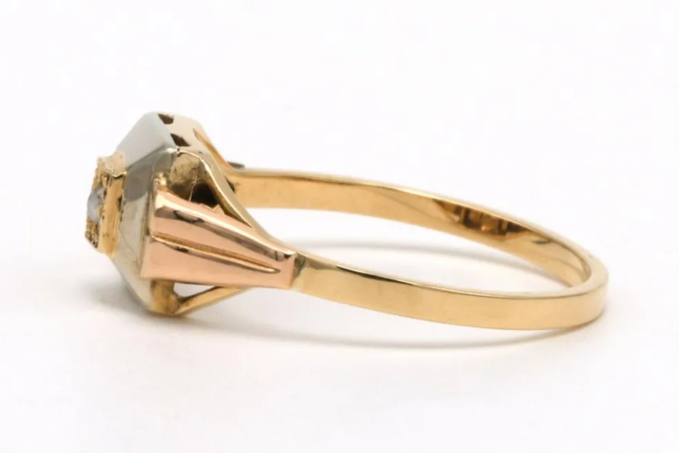Bague Art Déco en or jaune et blanc 18 carats sertie d'une perle