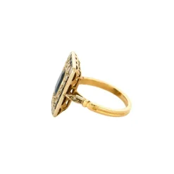 Bague Art Déco en or jaune 18K sertie diamants et saphirs