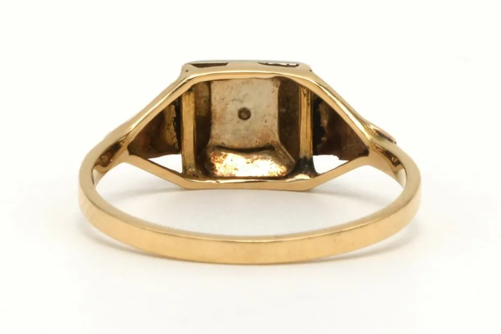Bague Art Déco en or jaune et blanc 18 carats sertie d'une perle