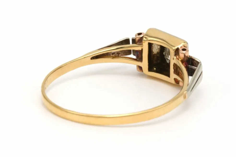 Bague Art Déco en or jaune et blanc 18 carats sertie d'un diamant