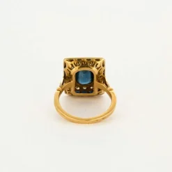 Bague Art Déco en or jaune 18K sertie diamants et saphirs