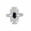 Bague Art déco en platine, saphir et diamants