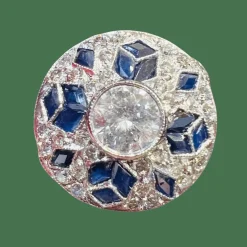 Bague Art Déco, en platine sertie de diamants et de saphirs