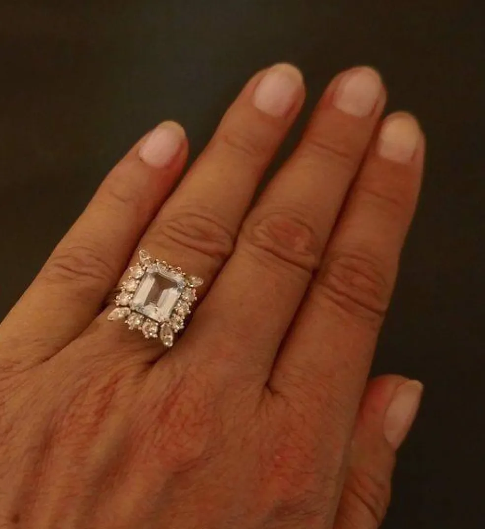 Bague Art Déco en platine, aigue marine et diamants