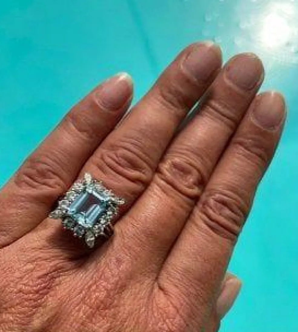 Bague Art Déco en platine, aigue marine et diamants