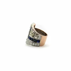 Bague Art déco en platine avec diamants et saphirs