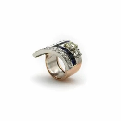 Bague Art déco en platine avec diamants et saphirs