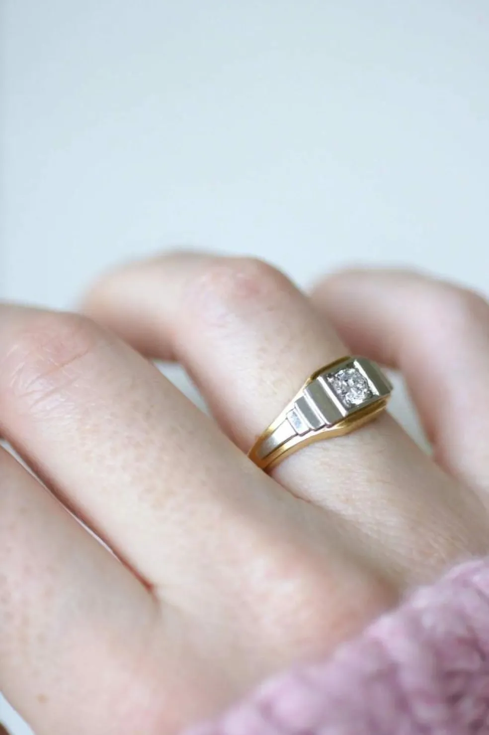 Bague Art Déco escalier deux ors et diamant
