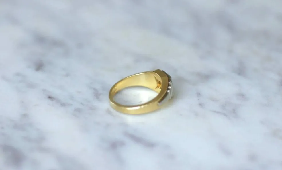 Bague Art Déco escalier deux ors et diamant