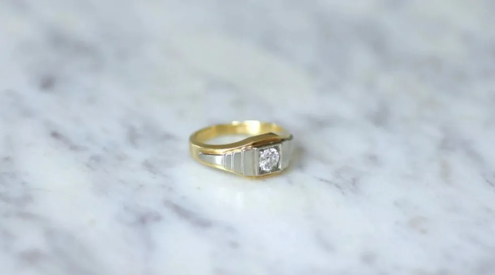 Bague Art Déco escalier deux ors et diamant
