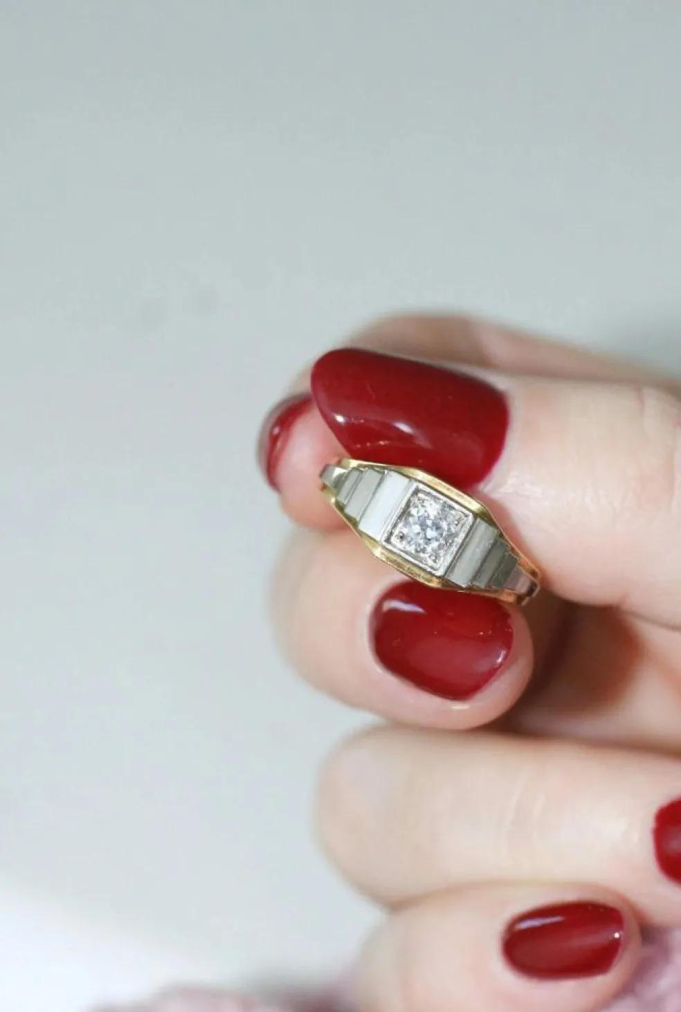 Bague Art Déco escalier deux ors et diamant