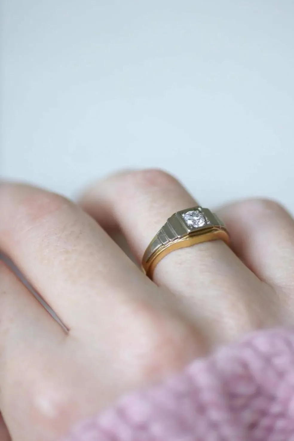 Bague Art Déco escalier deux ors et diamant