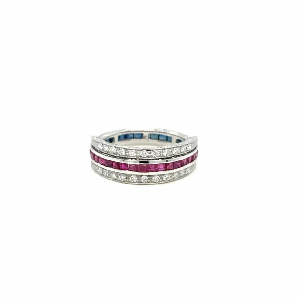 Bague Art Déco Flip Over Rubis Saphir Diamant