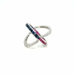 Bague Art Déco Flip Over Rubis Saphir Diamant