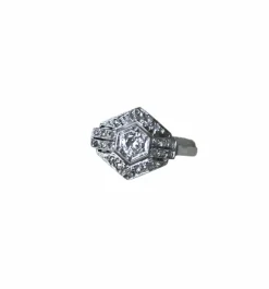 Bague Art Déco Hexagonale Diamants et Platine