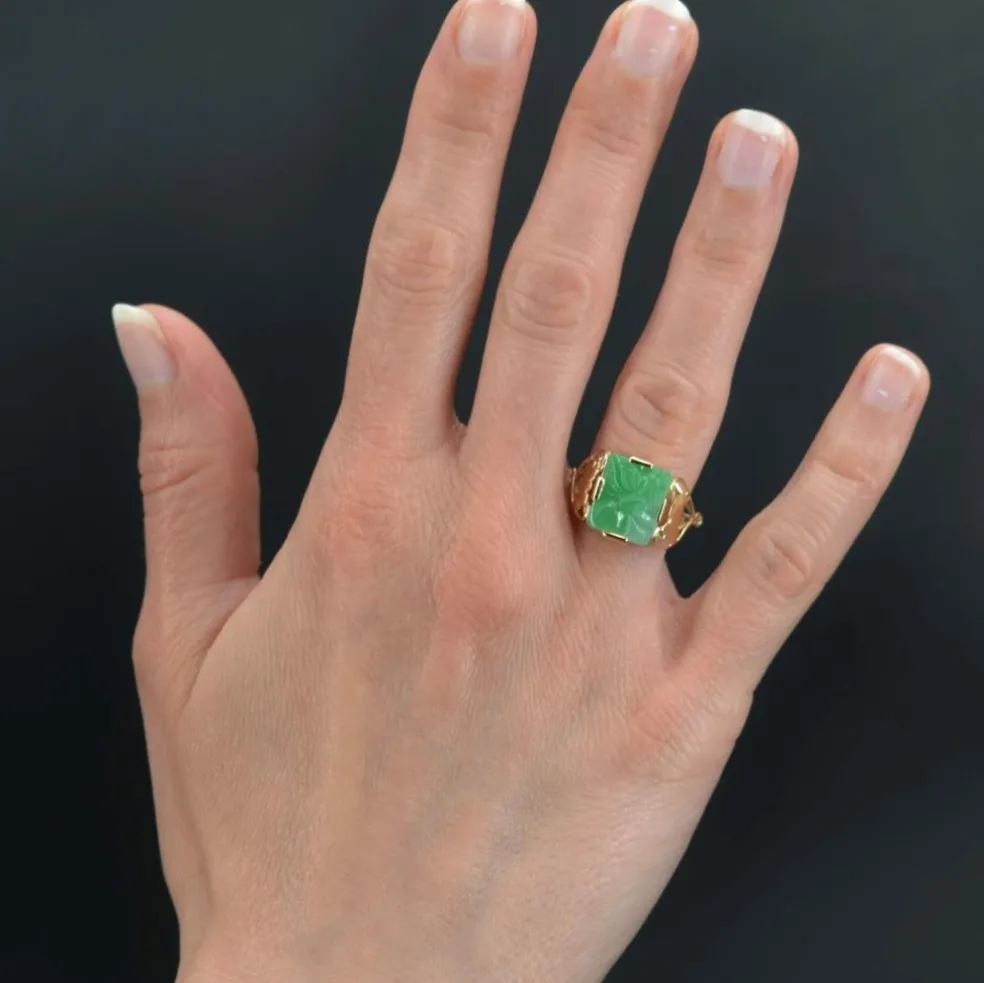 Bague art déco jade gravé