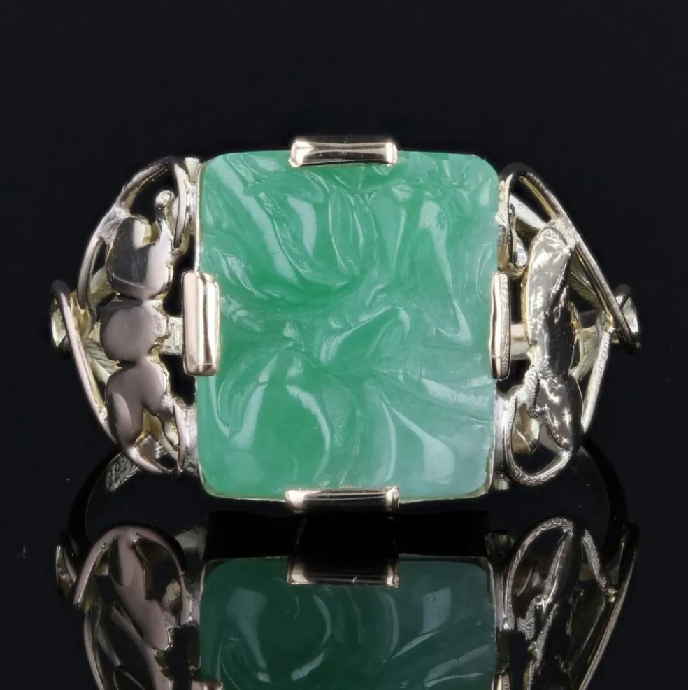 Bague art déco jade gravé