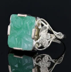 Bague art déco jade gravé