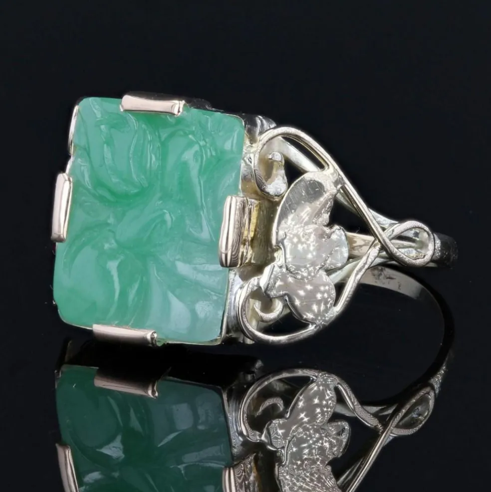 Bague art déco jade gravé