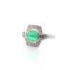 Bague art déco émeraude cabochon de Colombie et diamants