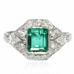 Bague art déco émeraude et diamants
