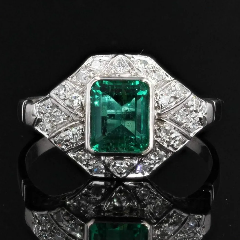 Bague art déco émeraude et diamants