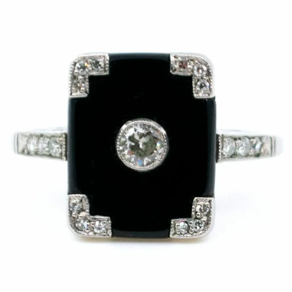 Bague Art Déco Onyx Diamants