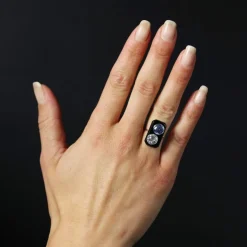 Bague Art Déco onyx diamant et saphir