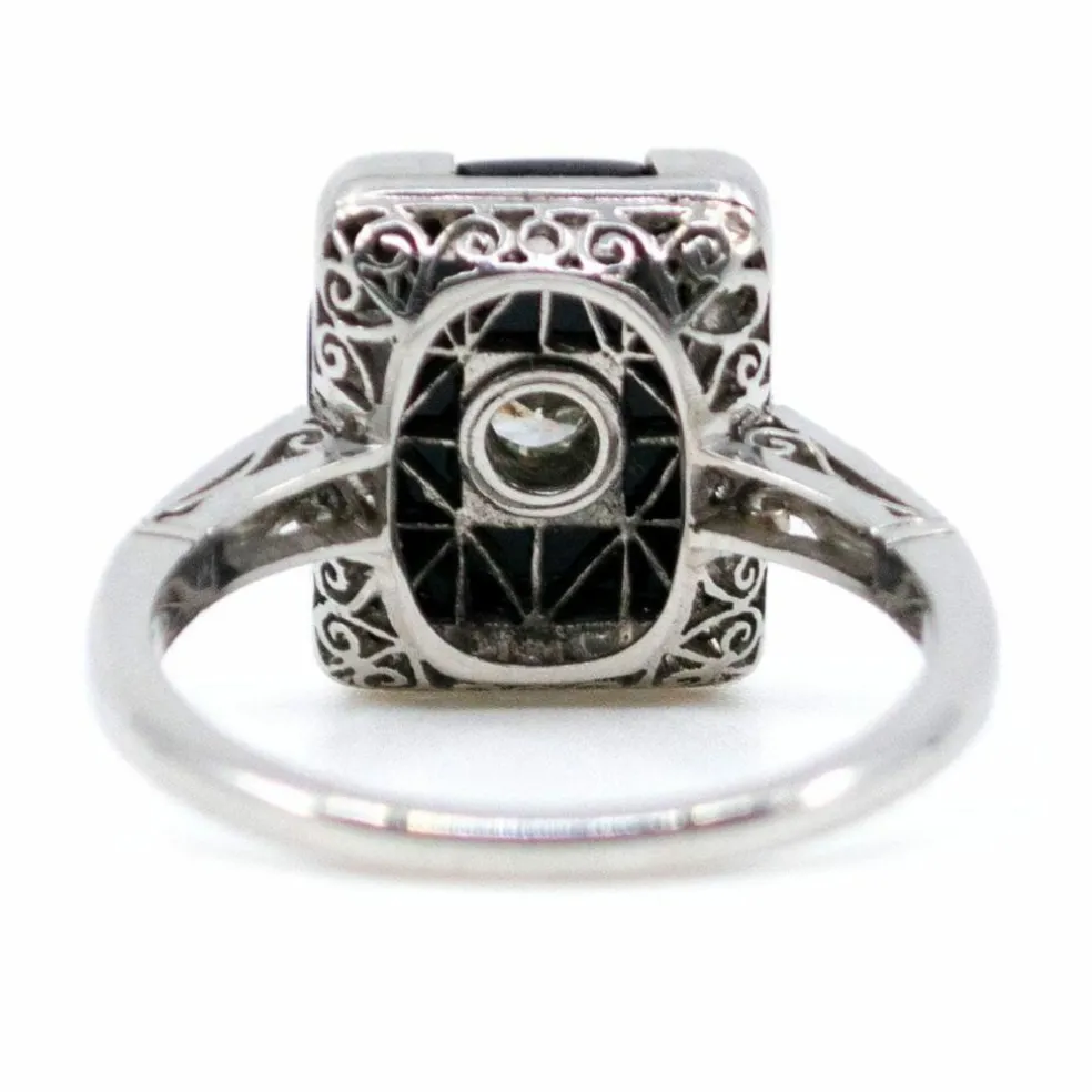 Bague Art Déco Onyx Diamants